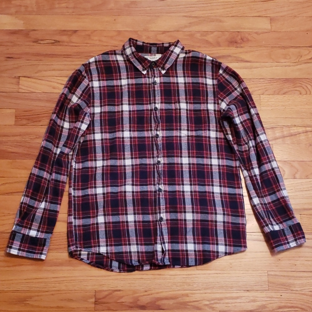 2 for $5 Retrofit - Cotton Plaid Button Long Sleeve Shirt L
